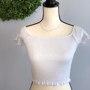 Charlotte Russe White Off-Shoulder Crop Top (S)